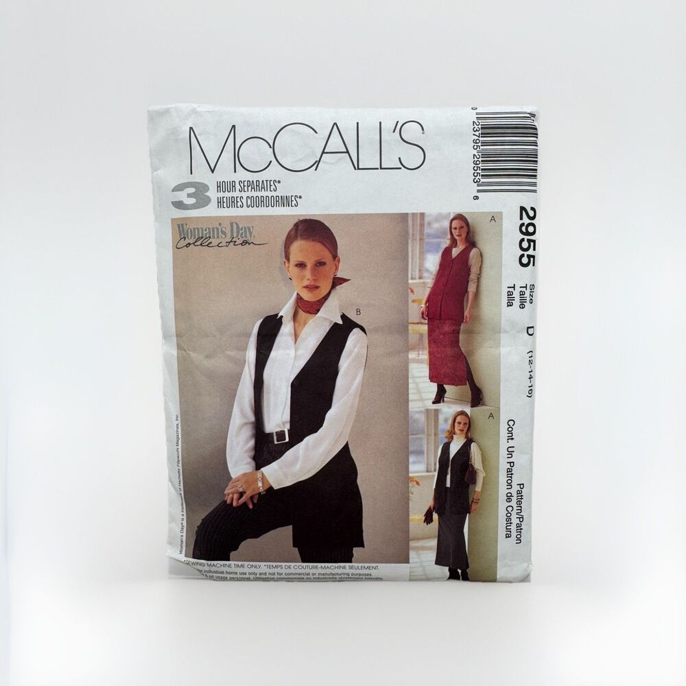 McCall's 2955 Sewing Pattern Crafts Size 12 14 16 Misses Vest Pullon Skirt Pants